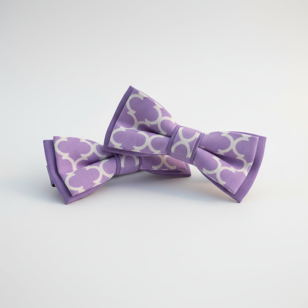 Two purple patterned bow ties